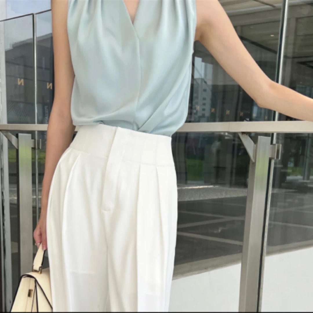 RACHEL自制经典缎面衬衫气质白色时尚休闲薄款宽松纯色显瘦简约