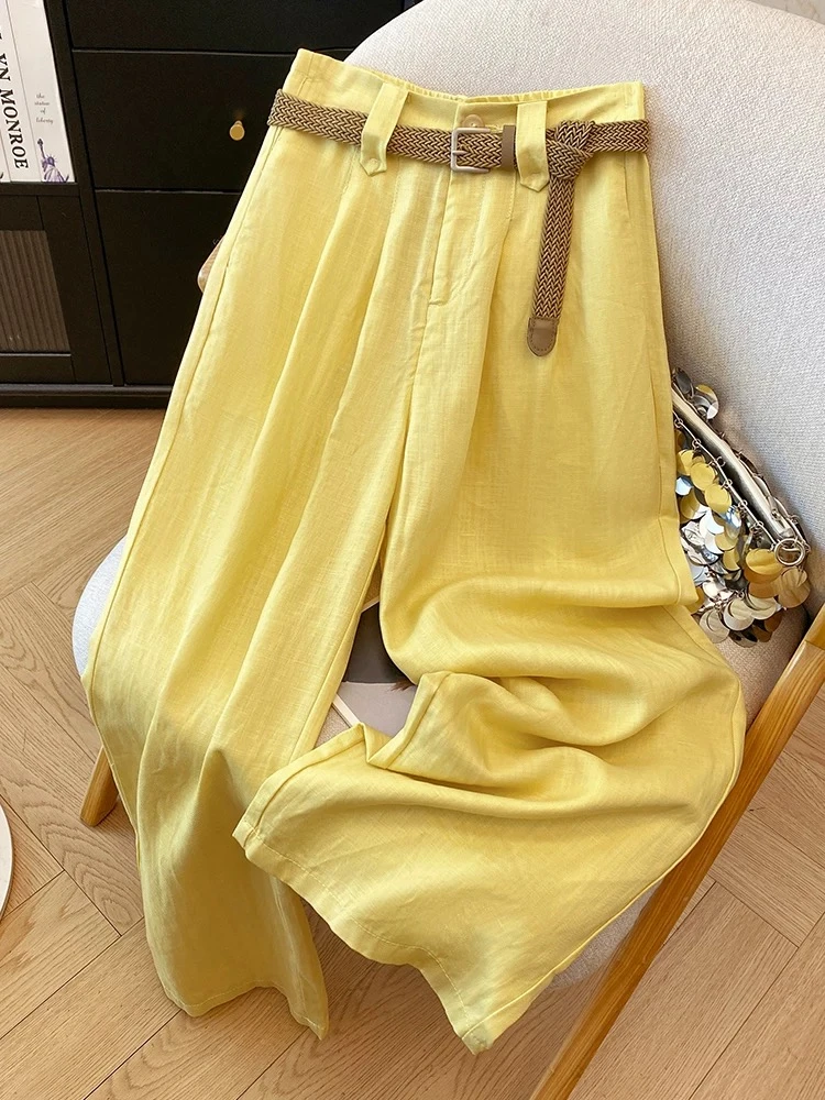 鹅黄色直筒休闲裤女夏薄款2025新款#8558