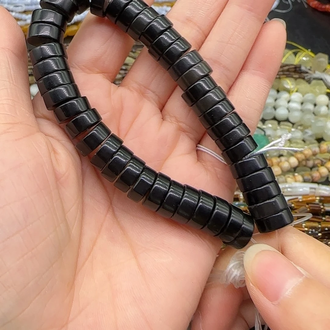 合金玛瑙/玉髓珠宝半成品黑石10mm剁珠半条
