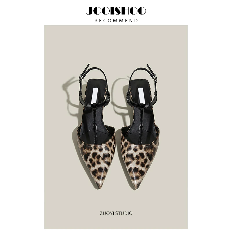 佐一studio2025新款豹纹高跟鞋女细跟尖头凉鞋性感气质百搭时尚鞋