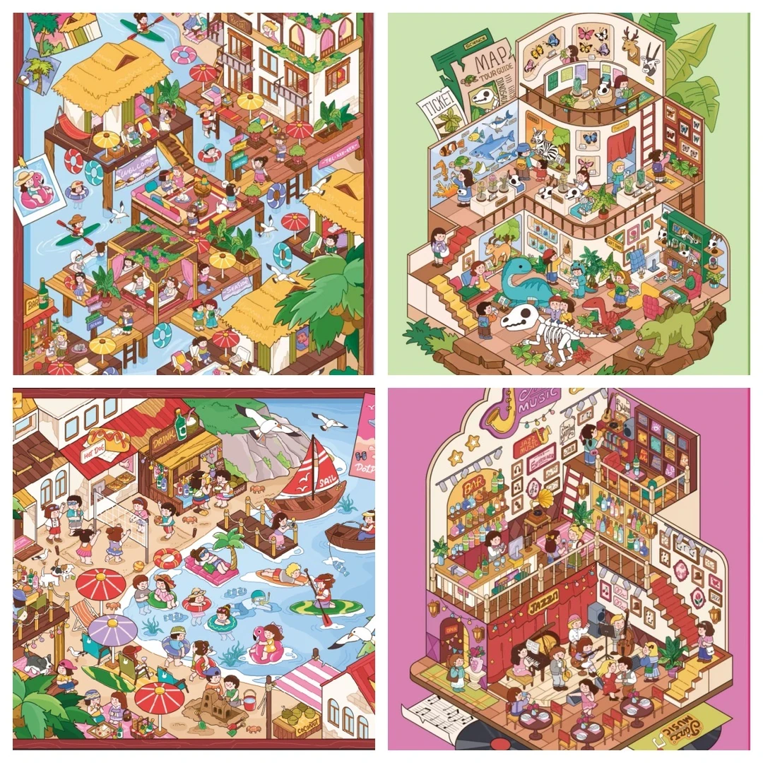 BX巨大版造景贴纸小屋3D立体造景贴纸装饰贴海边度假村音乐吧