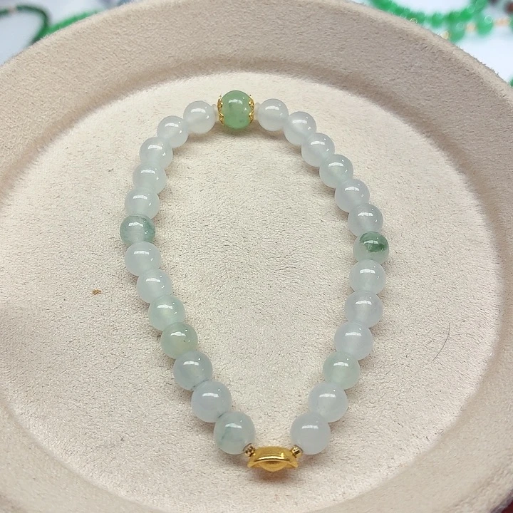 翡翠18K金镶嵌手链天然缅甸翡翠A货卡6.4