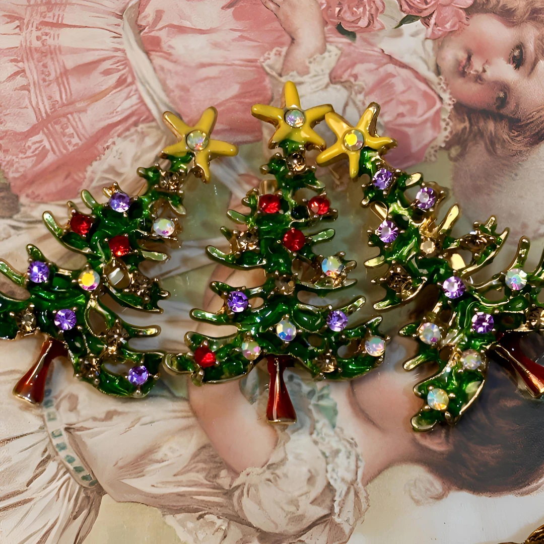 铜合金胸针 时尚欧美手工复古彩色轻奢素款     手作重工多色圣诞