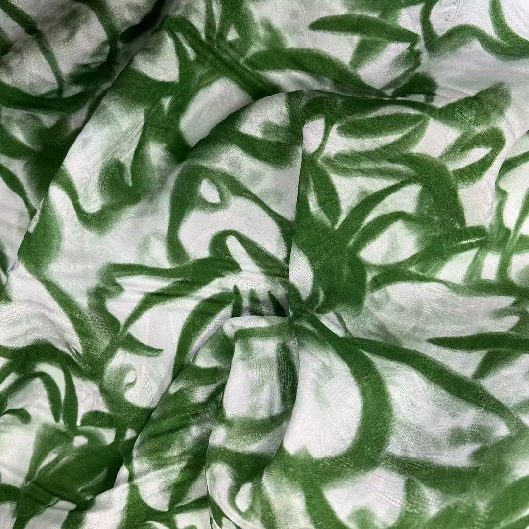 【绒兰】外贸订单！真丝花萝缎布料 21号绿色涂绘