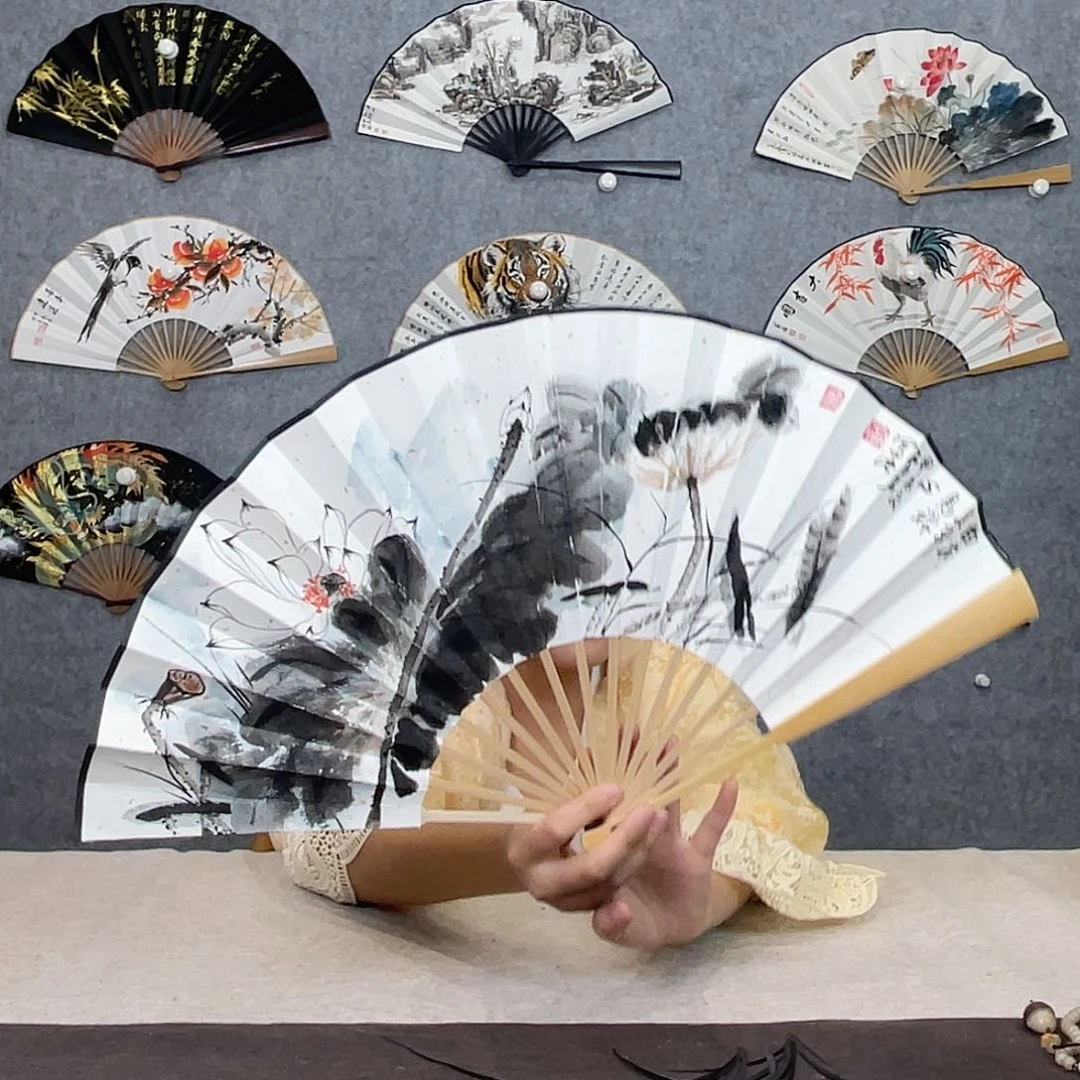 国画10寸水磨玉竹-纯手绘-文玩扇骨（默认粘好）