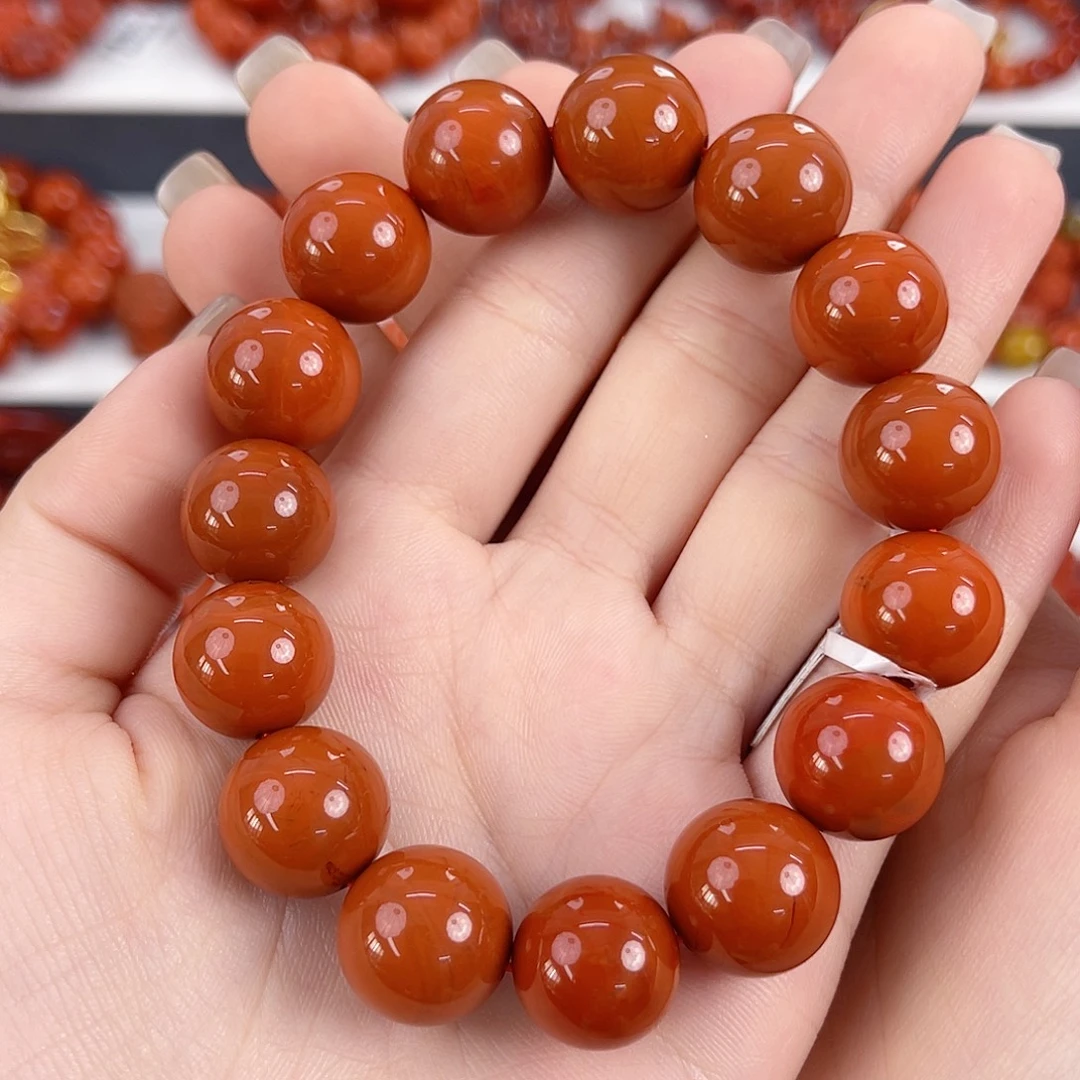 南红玛瑙未镶嵌瓦西柿子红满肉14mm手串