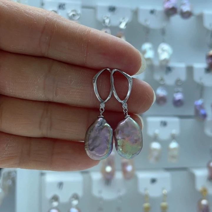 淡水珍珠耳饰银S925镶嵌