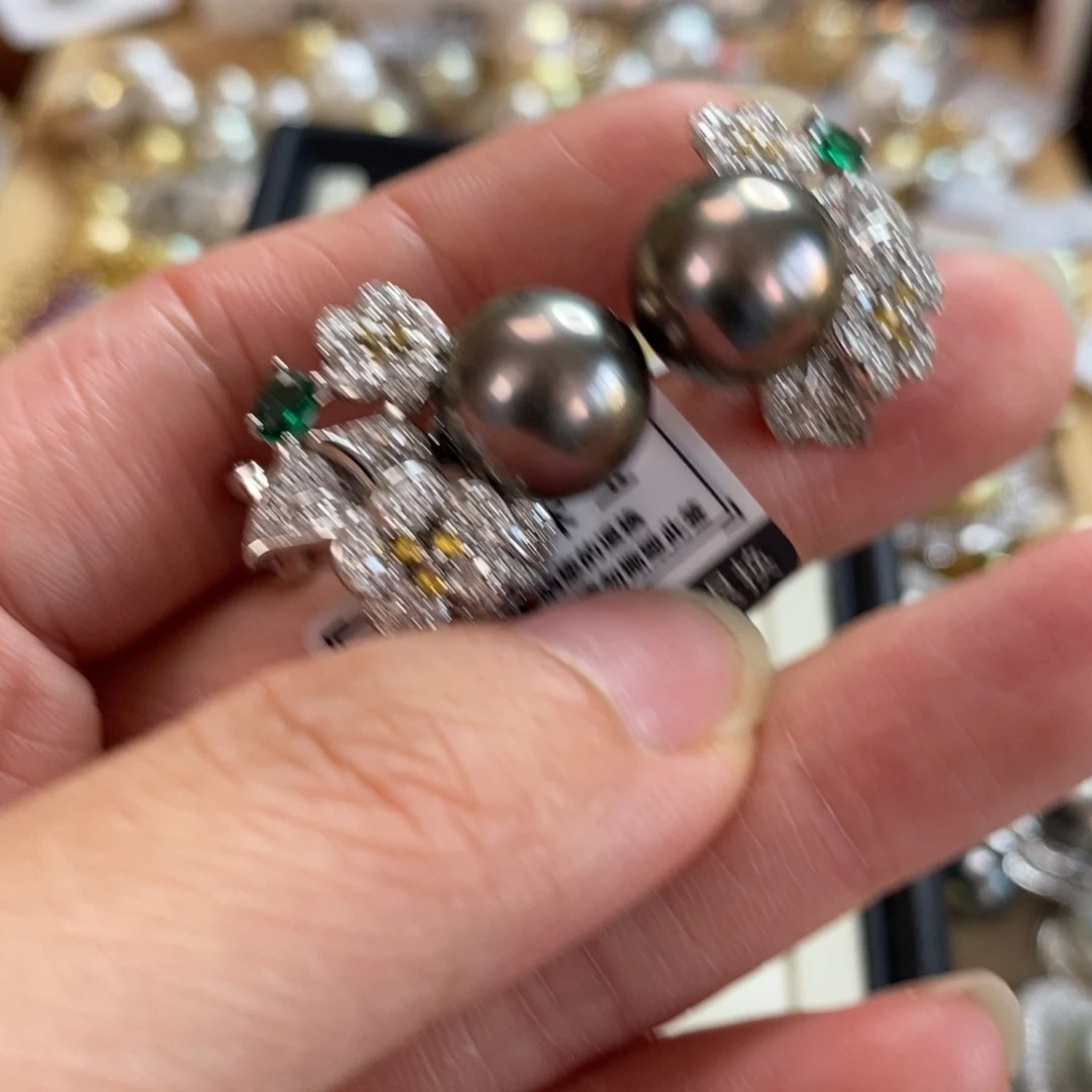 银S925镶嵌海水珍珠耳饰