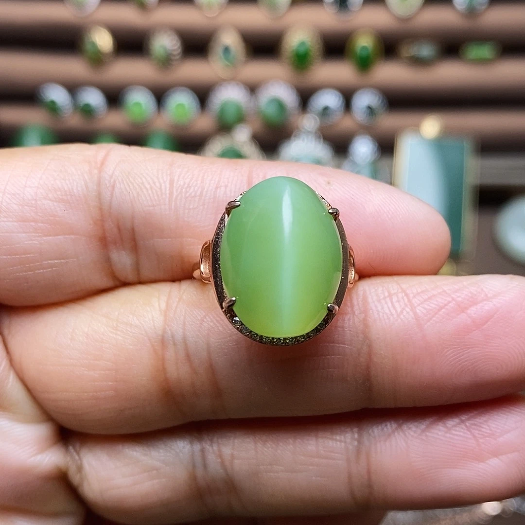 吊坠(不含链)银S925镶嵌和田玉（碧玉）戒指