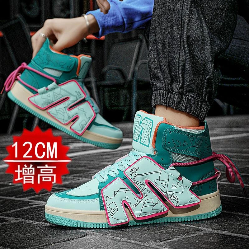 小众原创高筒板鞋内增高鞋男12cm10cm韩版潮流滑板面包鞋嘻哈日系