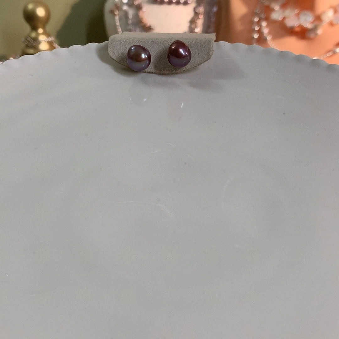 淡水珍珠银S925镶嵌颈饰福利妖紫圆巴耳钉