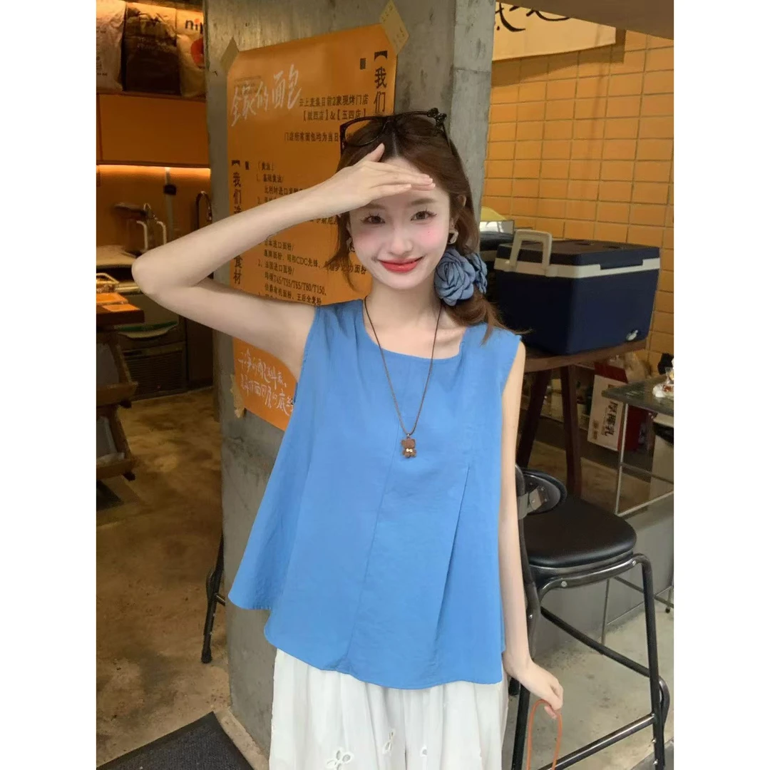 2025显瘦韩版新款背心女夏季时尚减龄设计感宽松热辣无袖上衣女.