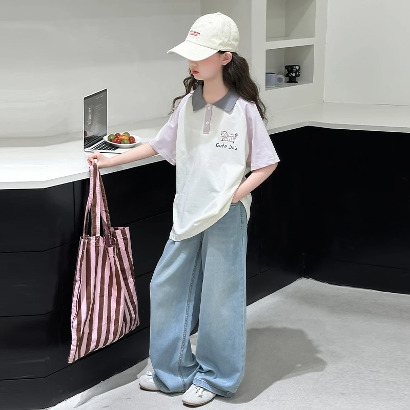 女童夏季短袖套装儿童洋气休闲阔腿宽松中大童印花韩版儿童洋气