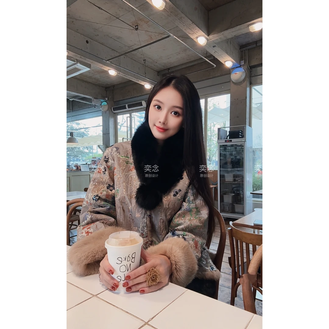 「奕念」《玲珑屿》真兔毛双面穿~重磅珠片满绣花高定手工皮草外套
