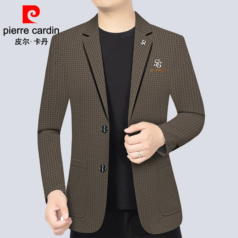 皮尔卡丹男士春秋高档西装外套修身中年新款商务休闲西服上衣男装