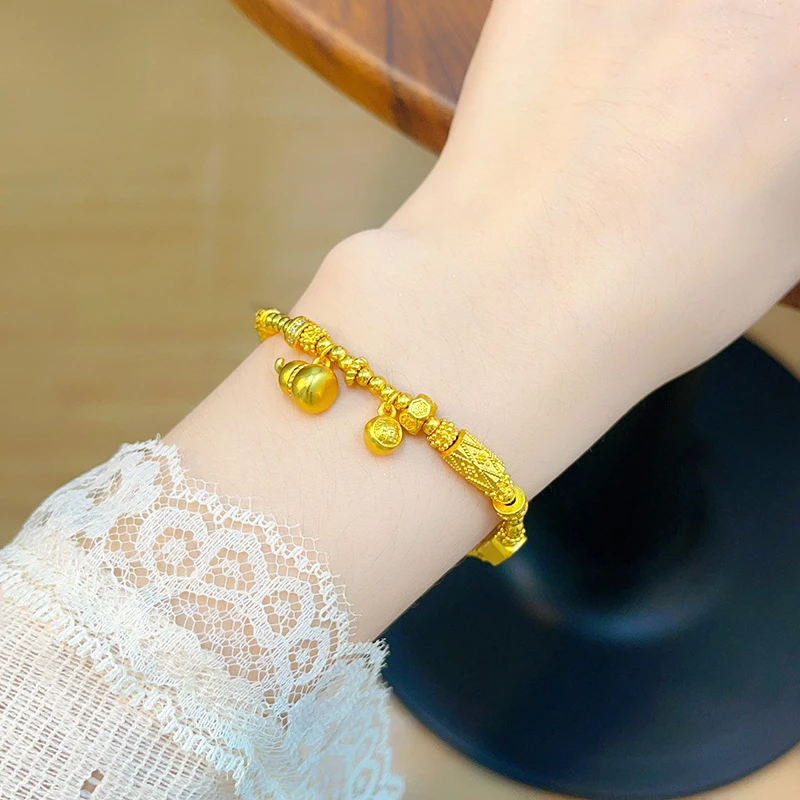 铜合金陶瓷手链 新款时尚小众设计古法小葫芦福牌珠珠手链福禄算