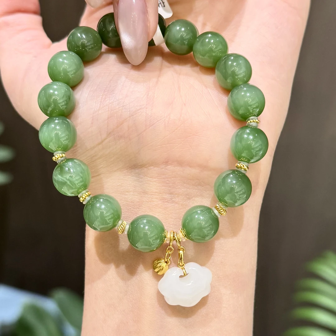 【裕凰珠宝】和田玉碧玉手串11mm精品碧玉手串18k金