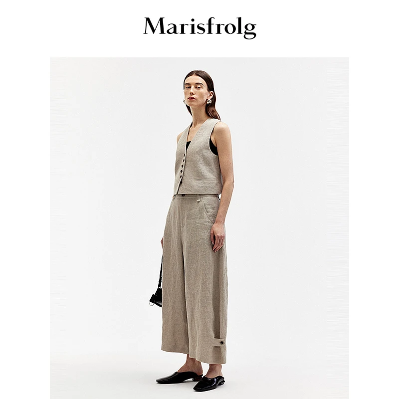Marisfrolg玛丝菲尔时尚复古直筒女士宽松设计师休闲裤A1EG20035