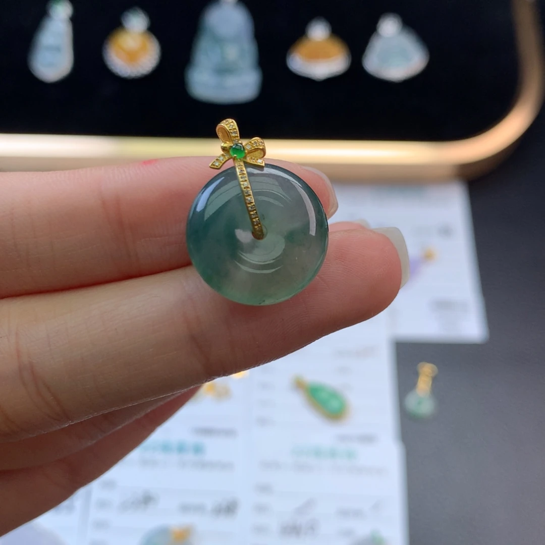 翡翠18K金镶嵌挂件48小时鉴赏期  退货不扣服务费