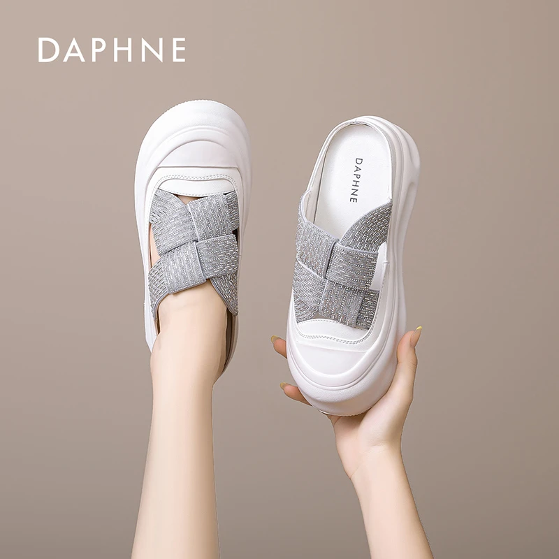 Daphne/达芙妮包头拖鞋女时尚2025新款夏季穆勒鞋厚底慵懒凉拖鞋