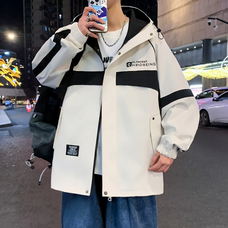 Mexican/稻草人春秋季连帽韩版ins百搭夹克长袖港风宽松外套男生