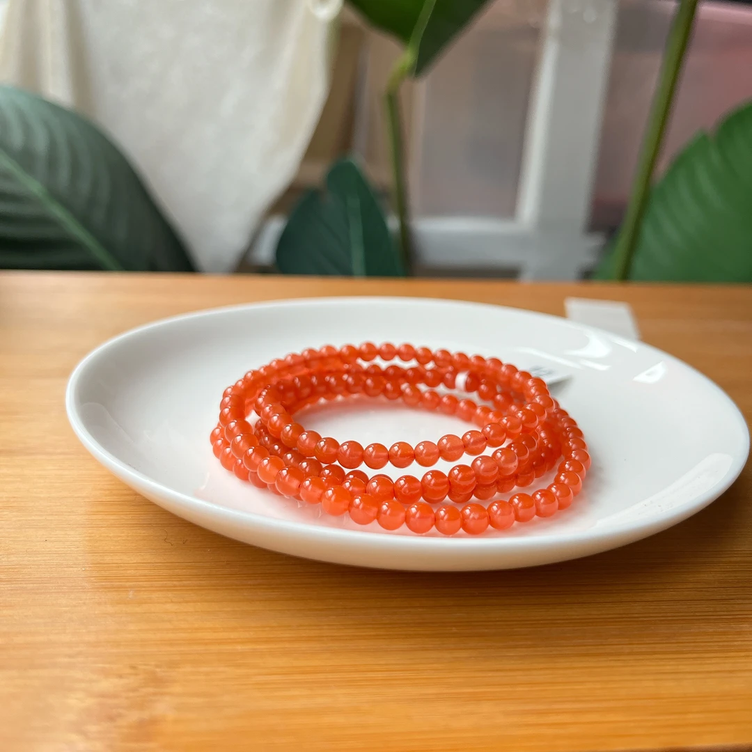 【郭老师】4.5mm保山冰红满色南红玛瑙圆珠多圈约72cm