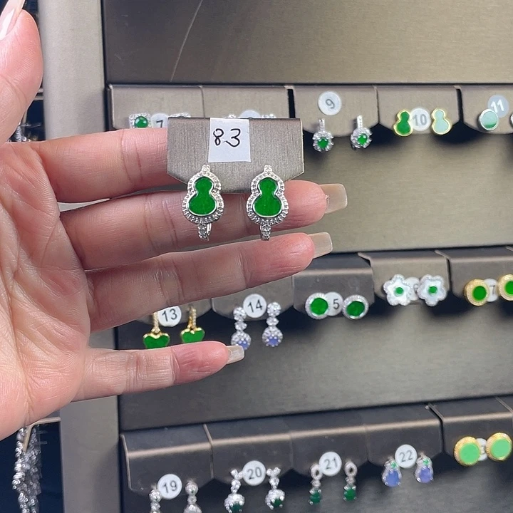 翡翠银S925镶嵌耳饰缅甸A货