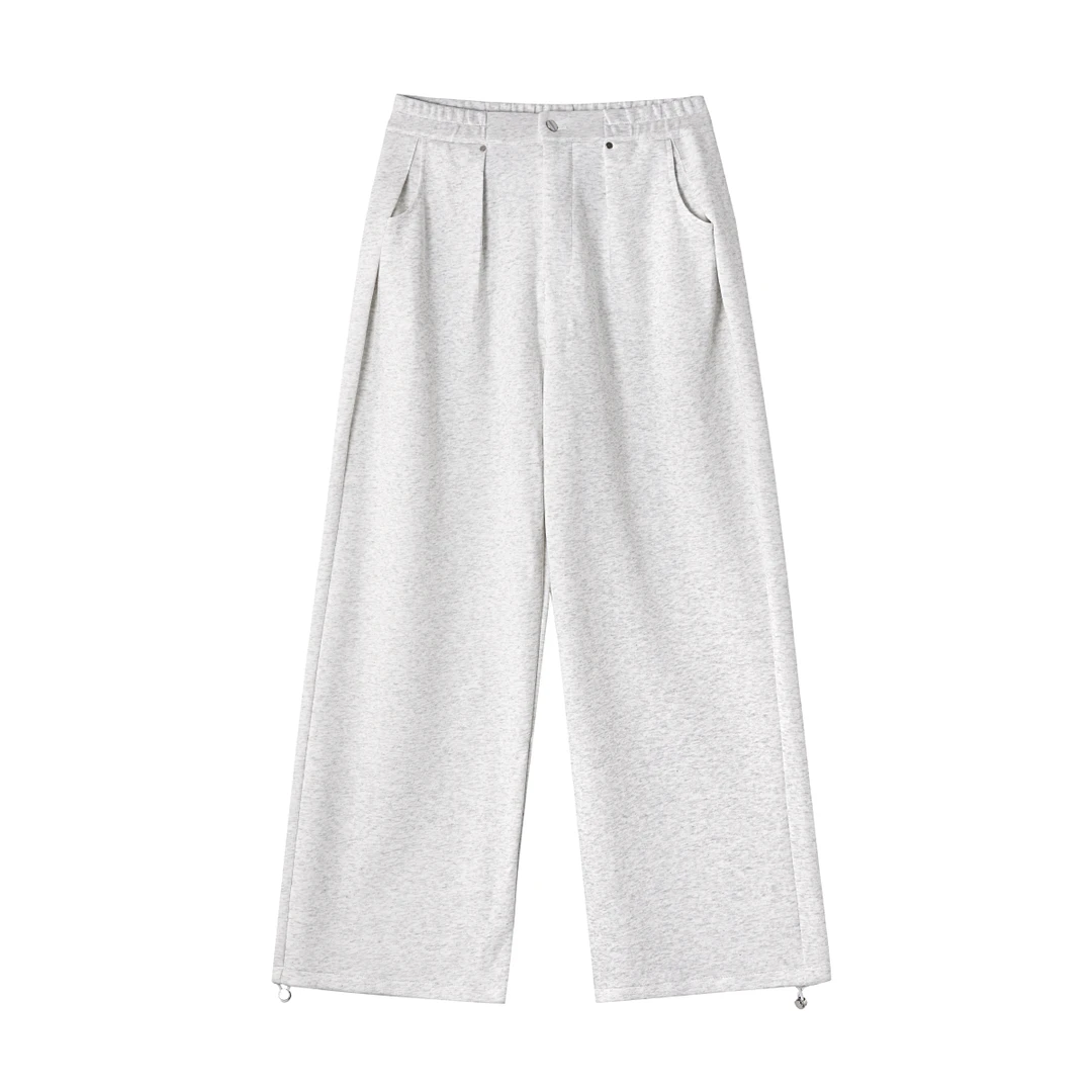 EBTTG 「解构收褶 棉涤混纺」灰色垂感休闲裤男直筒宽松运动卫裤