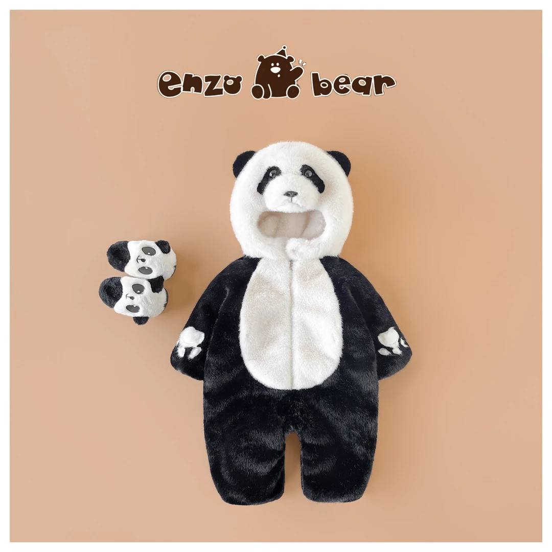 恩佐熊 多多 儿童高定款连帽加厚爬服熊猫加绒连体衣 EZX25154
