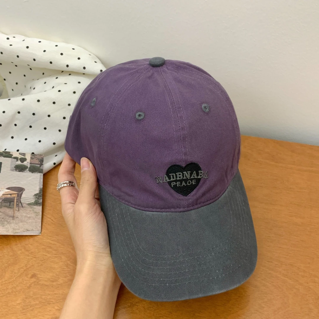 复古拼色刺绣棒球帽子女深顶大头围百搭遮阳防晒软顶鸭舌帽大帽檐