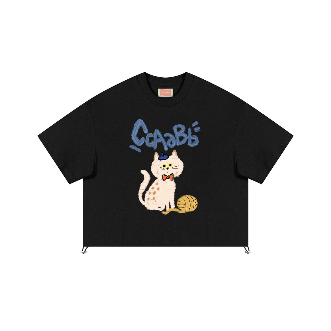 i.tccaabb女装夏季圆领抽绳短袖t恤女款时尚卡通