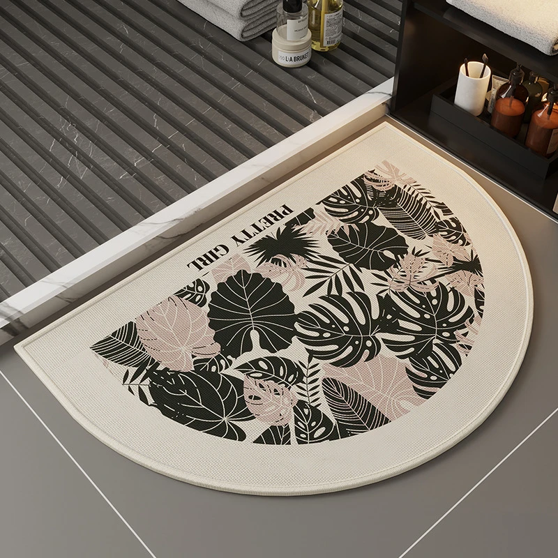 亚麻编织半圆浴室地垫家用吸水速干卫生间厕所脚垫门口防滑地毯