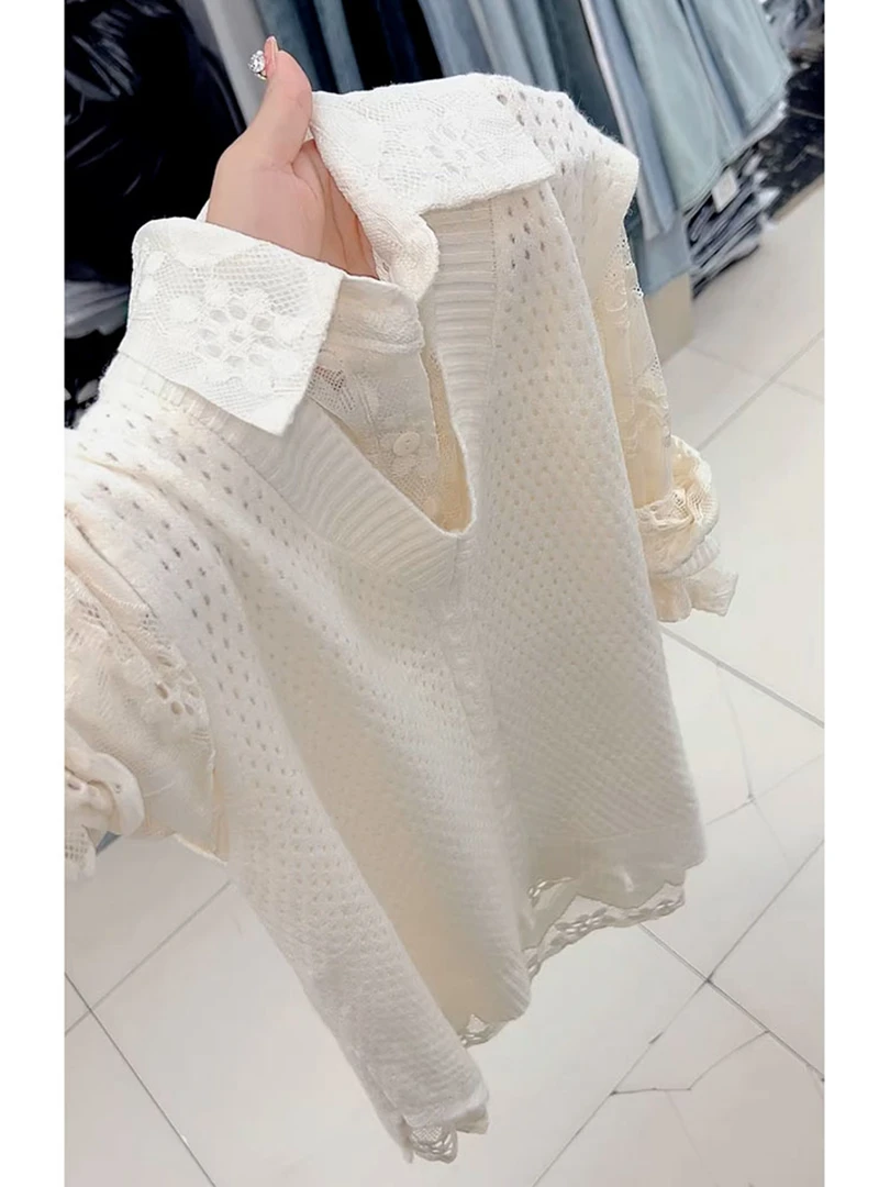 韩系chic复古软糯慵懒上衣小众设计感米色内搭马甲针织衫毛衣女秋