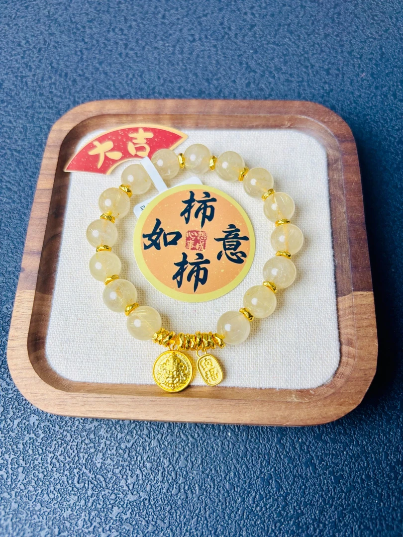 足金招财纳福黄财神黄金盘缠手串搭配送人礼物时尚