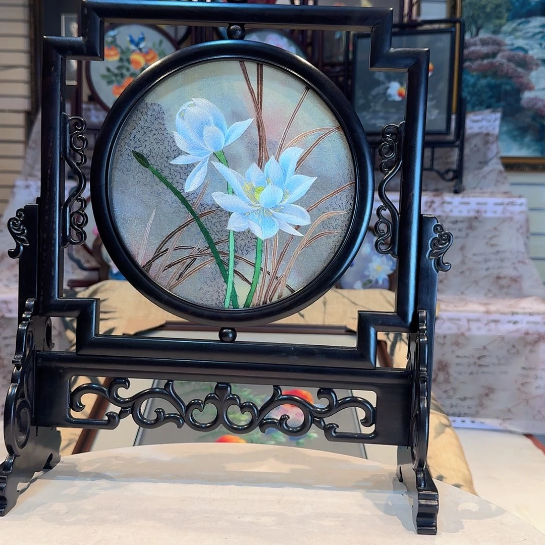 织绣苏绣摆台檀木双面