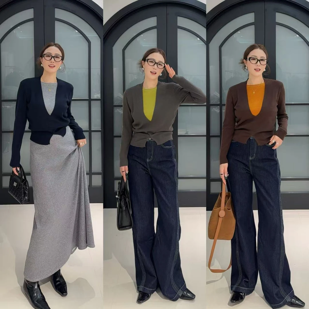 LIN-喃喃《超好看假两件》针织打底长袖修身通勤职业针织上衣