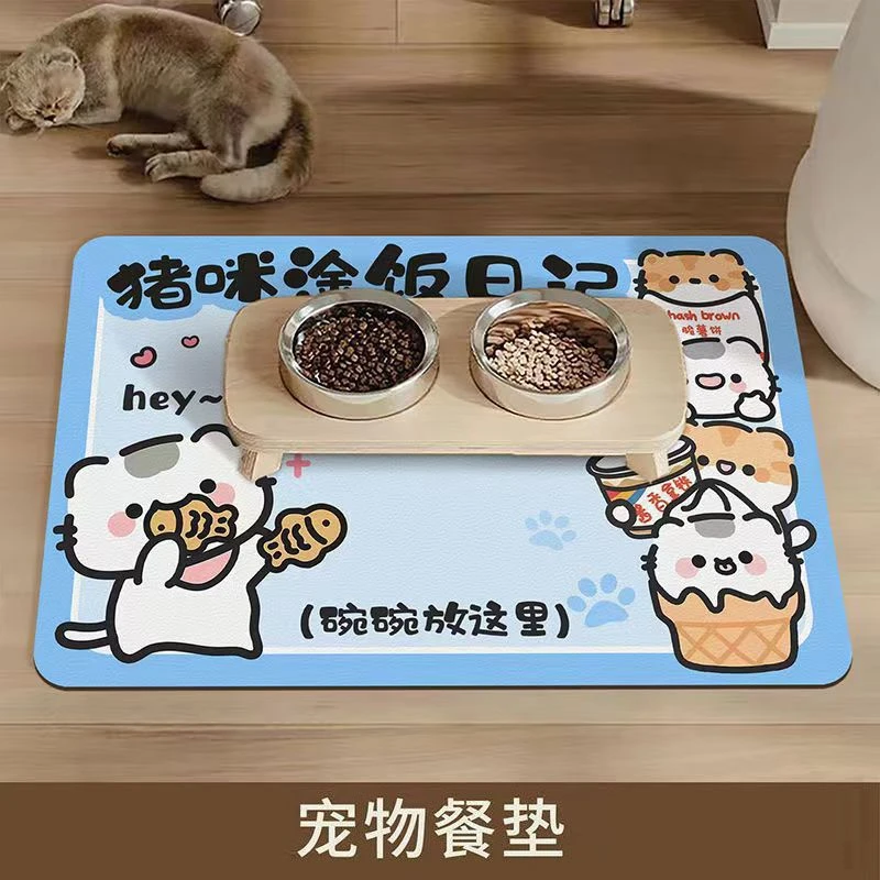 新款可爱卡通猫咪宠物碗垫餐垫免洗防水防油防滑狗狗宠物通用地垫