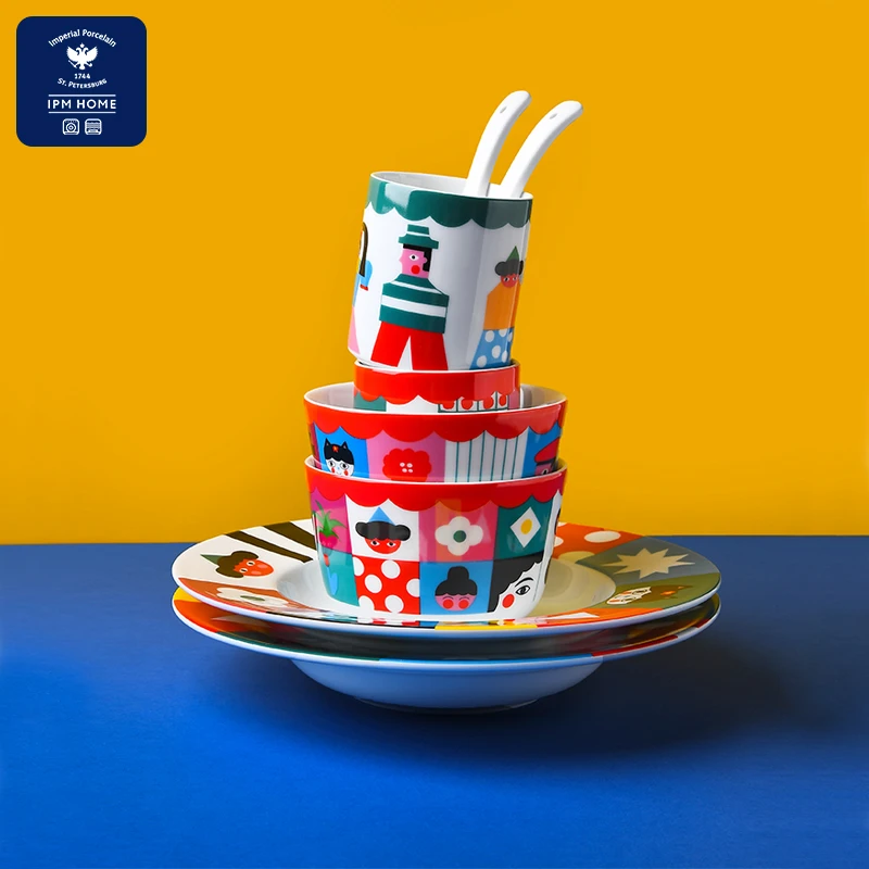 IPM HOME俄皇红脸蛋蔷薇两人食餐具8件套乔迁情侣送礼碗碟盘杯子