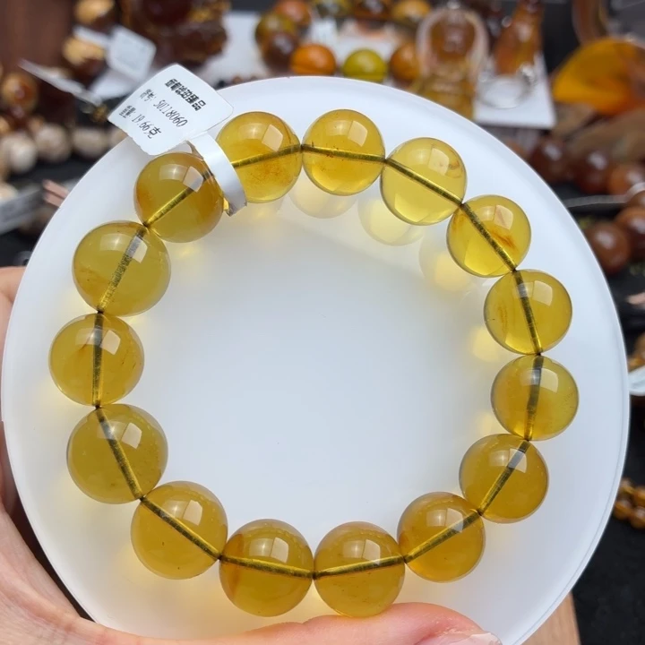 琥珀未镶嵌珠宝奇石13mm绿茶飘蜜