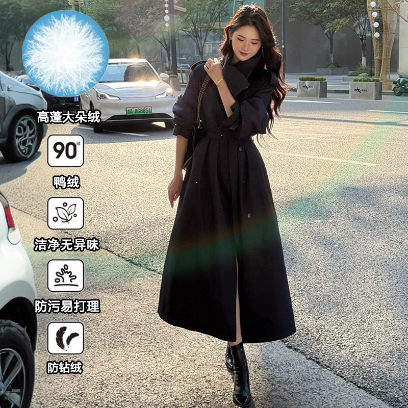 冬季新款设计感小众保暖网红轻薄中长款羽绒内胆风衣羽绒服外套女