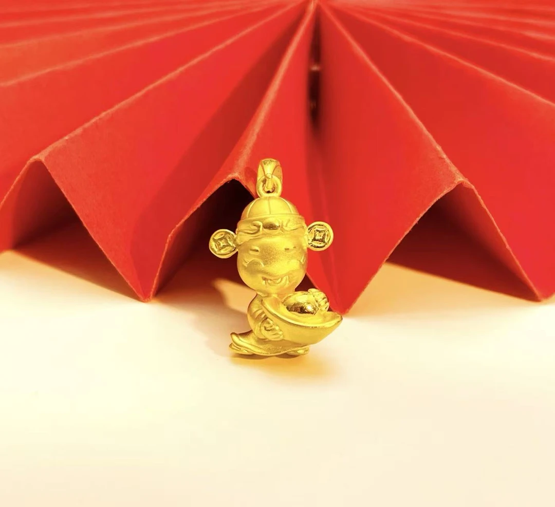 姐妹黄金  足金999招财进宝财神吊坠
