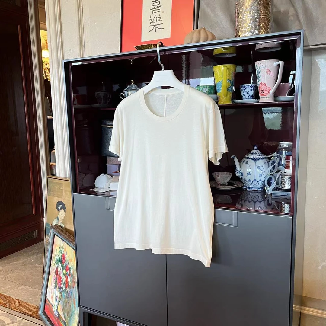 MYL 2024秋季新品纯棉米黄色T恤圆领短袖休闲宽松纯色上衣