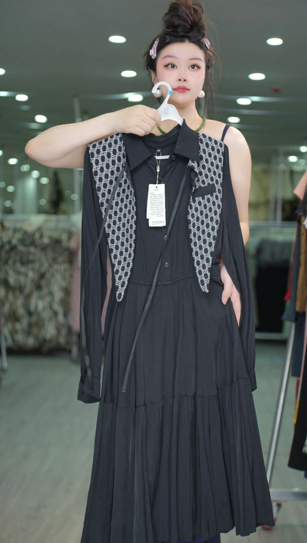 【LW127】中式洋气长裙时尚圆领提连衣裙国风夏季