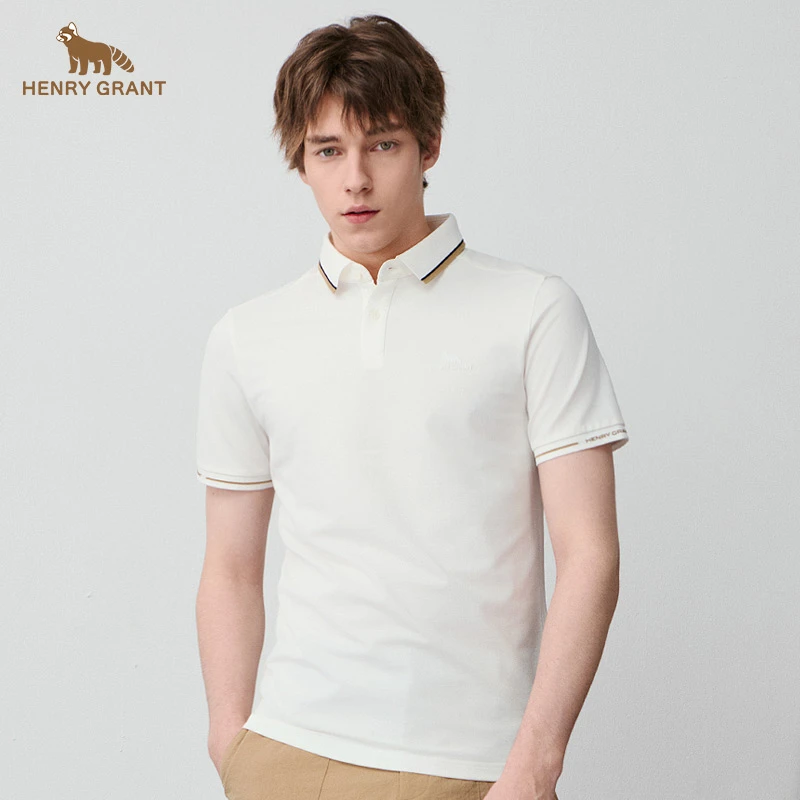 亨利格兰2025年春夏经典撞色polo衫男士时尚翻领T恤