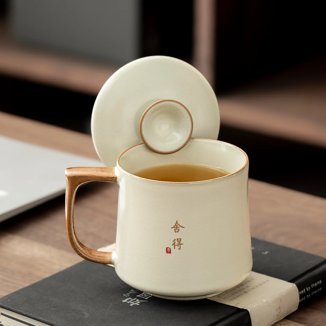 唐丰喝茶杯子办公室带盖水杯家用马克杯陶瓷杯送礼礼盒汝窑泡茶杯