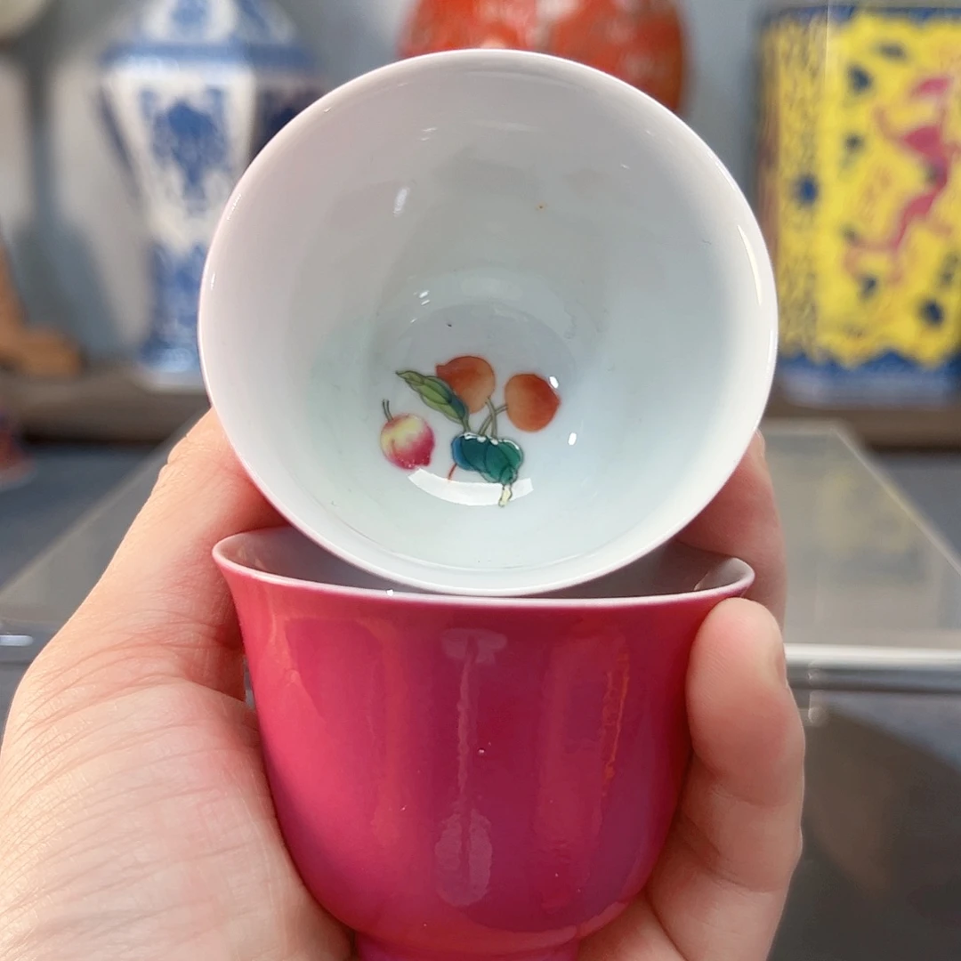 摆件胭脂红釉茶叶