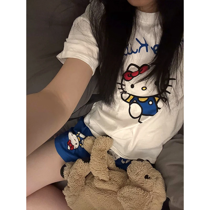 夏天可爱Hellokitty短袖学生短裤睡衣女生薄款宽松休闲家居服套装