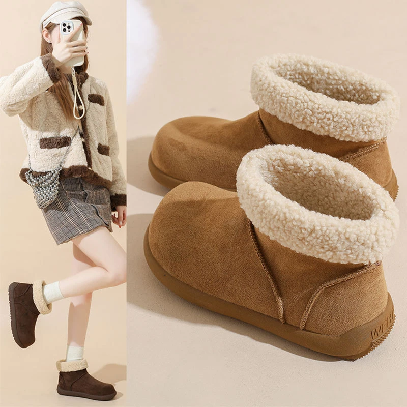 2025冬季新款小土豆毛毛雪地靴女加绒加厚保暖丑萌大头加绒短筒靴