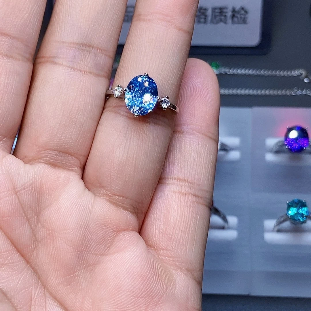 银S925镶嵌戒圈海蓝宝石