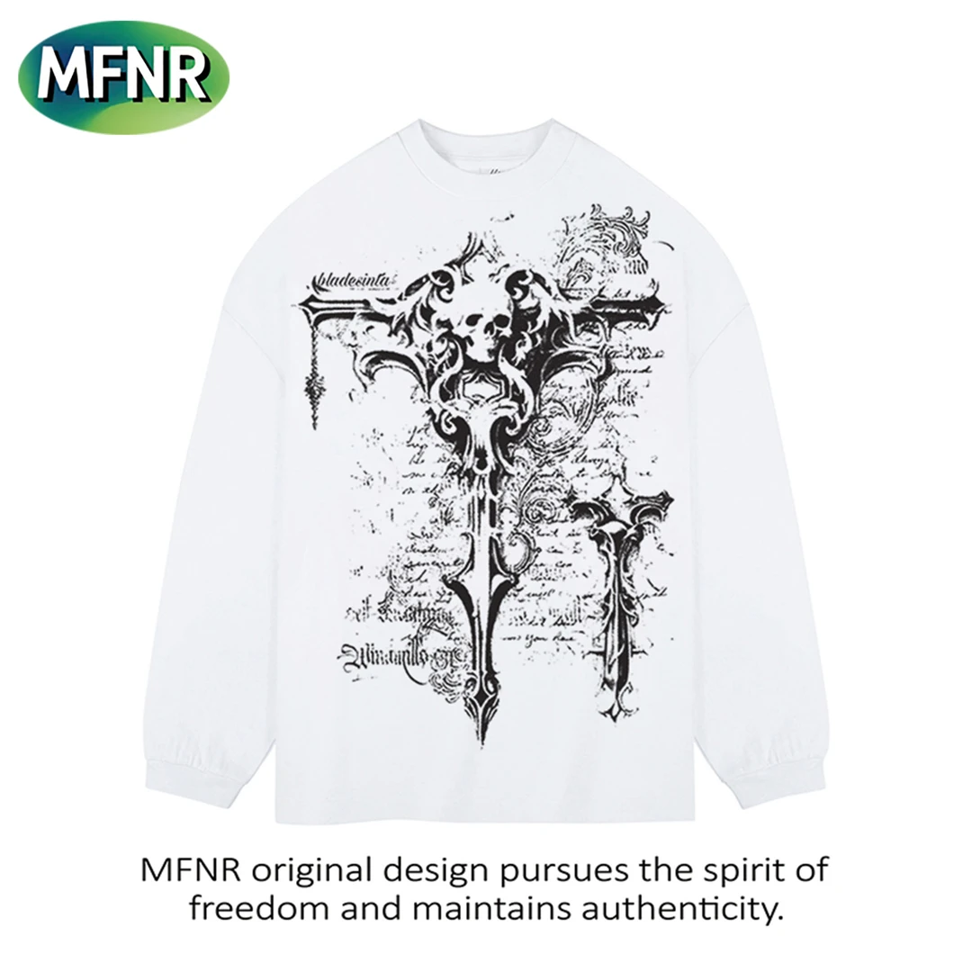 美式复古街头设计感圆领长袖t恤男秋冬百搭情侣宽松纯棉印花上衣